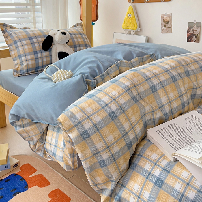 91家纺网 家纺一手货源 找家纺 楠沐家纺 2025新款亲肤芦荟棉印花学生宿舍上下铺四件套三件套 淡桔