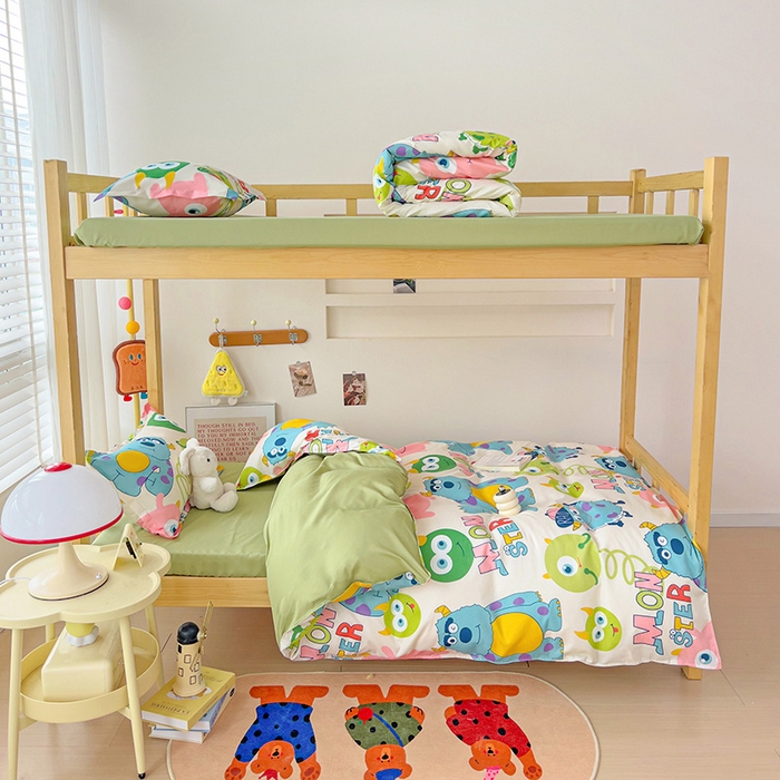 91家纺网 家纺一手货源 找家纺 楠沐家纺 2025新款亲肤芦荟棉印花学生宿舍上下铺四件套三件套 怪兽大学