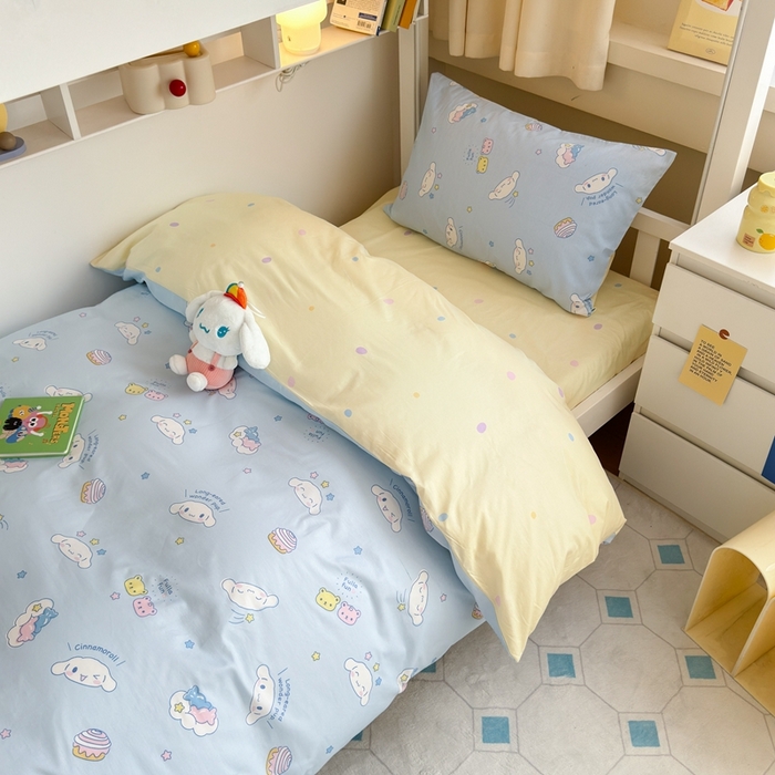 91家纺网 家纺一手货源 找家纺 曼之夏 2024新款全棉三丽鸥学生三件套 云朵大耳狗