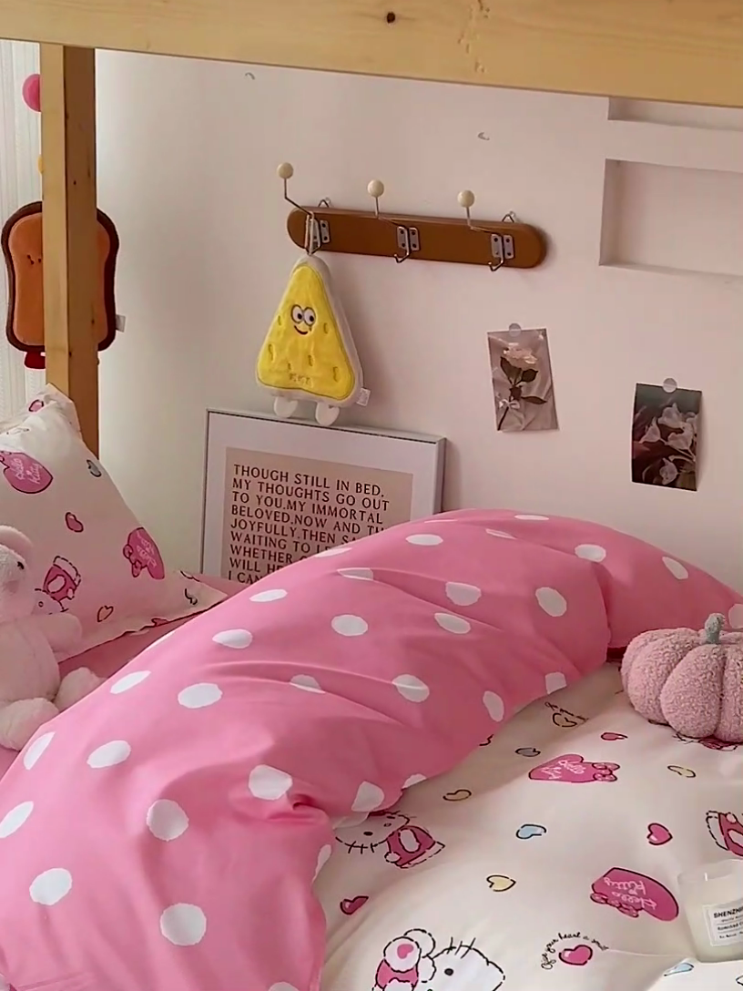 91家纺网 家纺一手货源 找家纺 楠沐家纺 2025新款亲肤芦荟棉印花学生宿舍上下铺四件套三件套 糖果kt猫