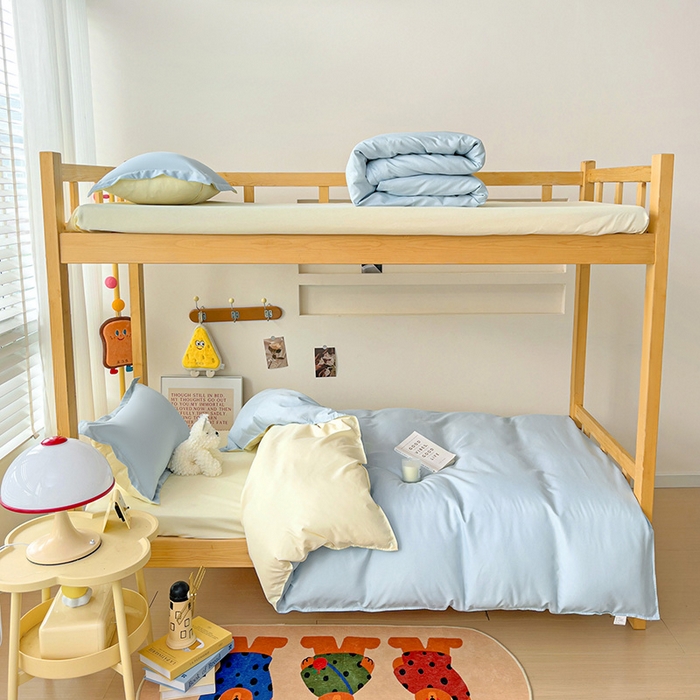 91家纺网 家纺一手货源 找家纺 楠沐家纺 2025新款亲肤芦荟棉印花学生宿舍上下铺四件套三件套 芝士蓝