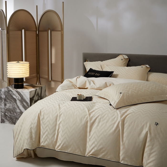 91家纺网 家纺一手货源 找家纺 安莱生活 2024新款60S天丝棉提花四件套-凯撒 凯撒-温妮莎黄