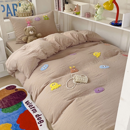 韩巢家纺 2024新款超柔水洗棉毛巾绣学生宿舍上下铺三件套四件套-小精灵系列 小精灵奶咖