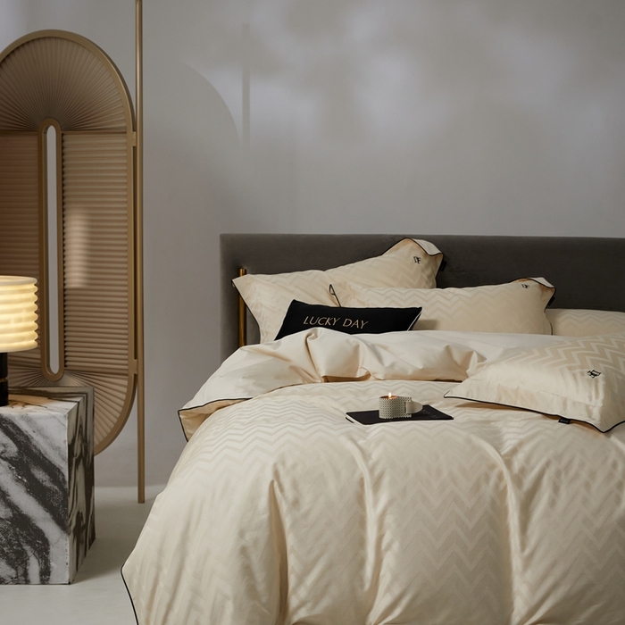 91家纺网 家纺一手货源 找家纺 安莱生活 2024新款60S天丝棉提花四件套-凯撒 凯撒-温妮莎黄