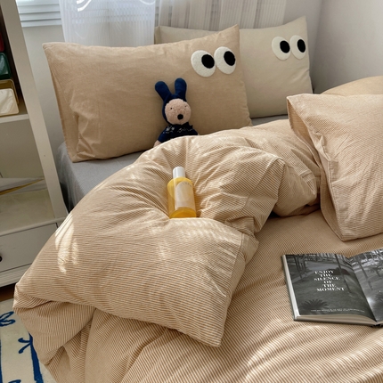 91家纺网 家纺一手货源 找家纺 （总）丽涵家纺 2024新款全棉混搭色织水洗棉大眼学生四件套纯棉三件套