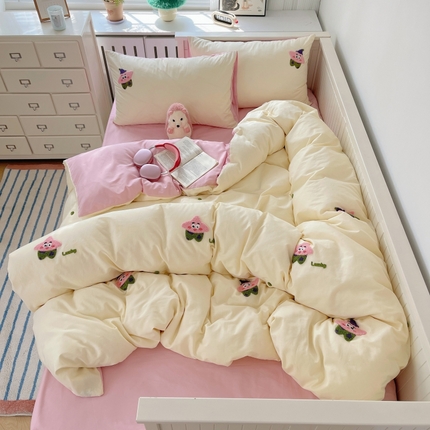 91家纺网 家纺一手货源 找家纺 （总）丽涵 2025新款全棉毛巾绣花小清新四件套学生三件套（含买家秀）