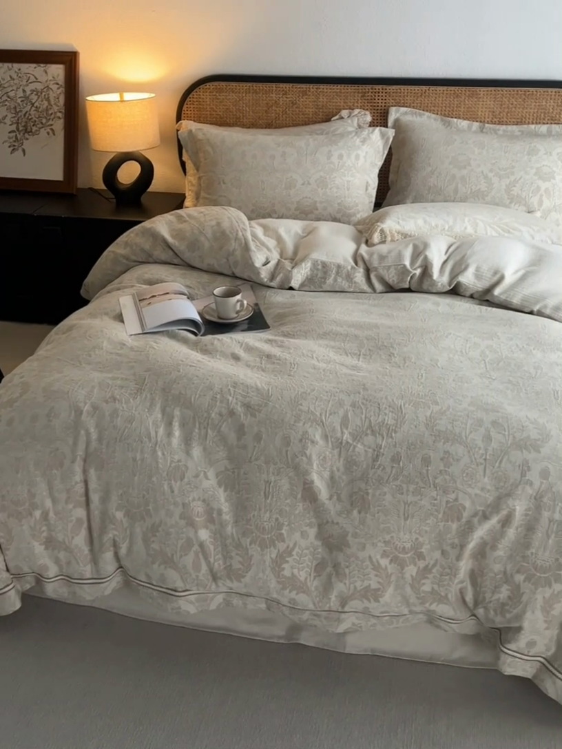 91家纺网 家纺一手货源 找家纺 安莱生活 2024爆款棉麻麻纱工艺款大提花四件套 如梦令