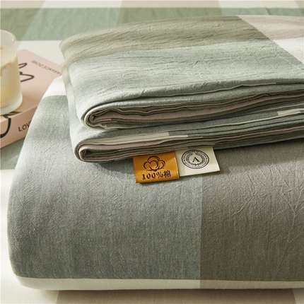 91家纺网 家纺一手货源 找家纺 喜居 2024新款全棉色织水洗棉床笠 绿大格