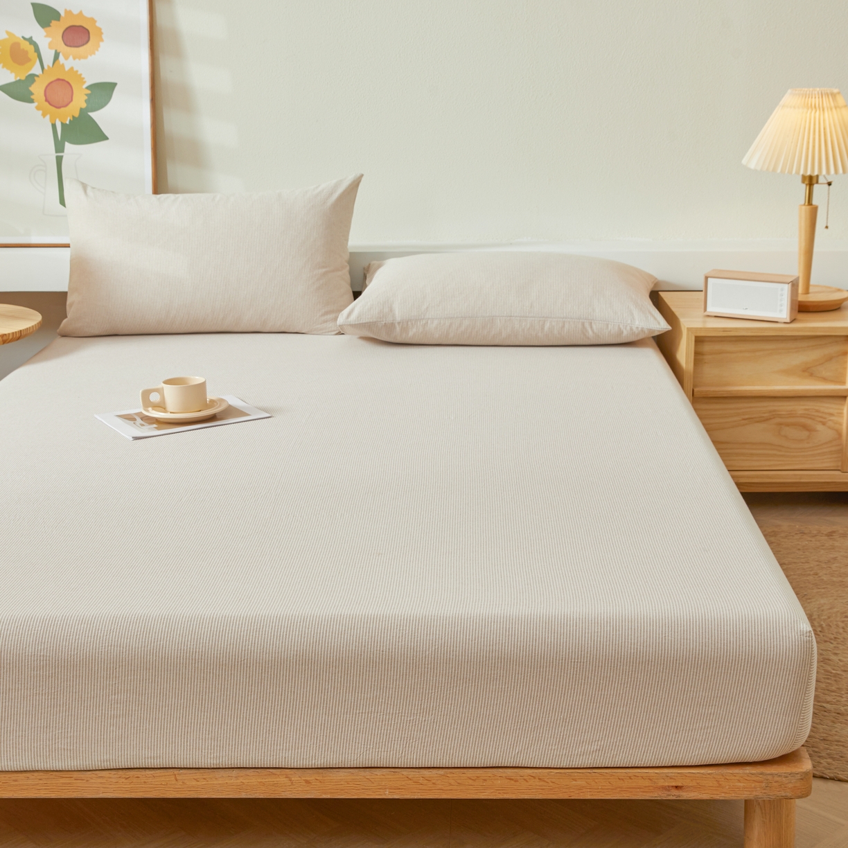 91家纺网 家纺一手货源 找家纺 喜居 2024新款全棉色织水洗棉床笠 光年米