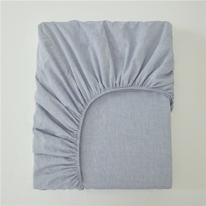 91家纺网 家纺一手货源 找家纺 喜居 2024新款全棉色织水洗棉床笠 冰山蓝