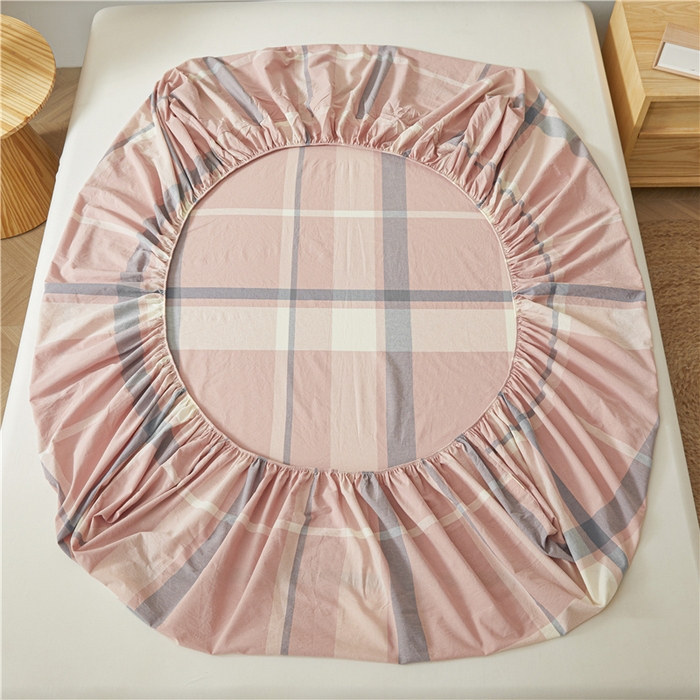 91家纺网 家纺一手货源 找家纺 喜居 2024新款全棉色织水洗棉床笠 莉亚粉