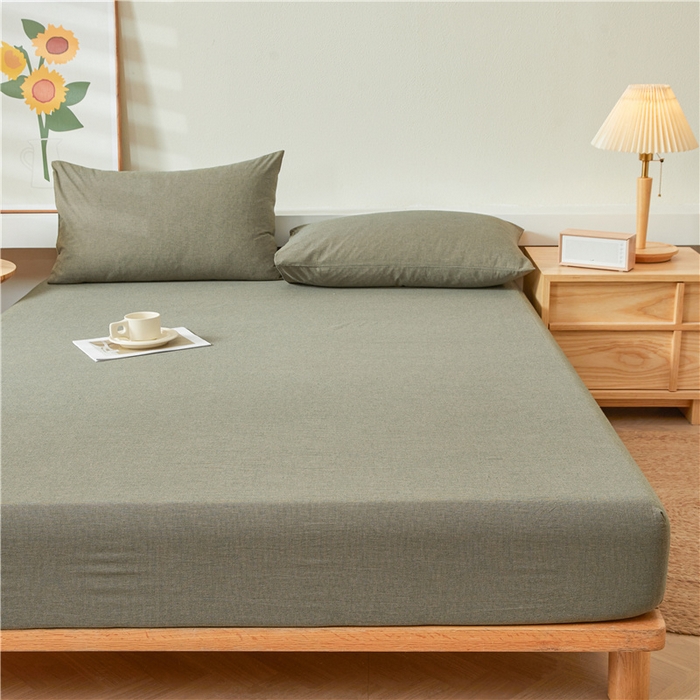 91家纺网 家纺一手货源 找家纺 喜居 2024新款全棉色织水洗棉床笠 千鸟绿