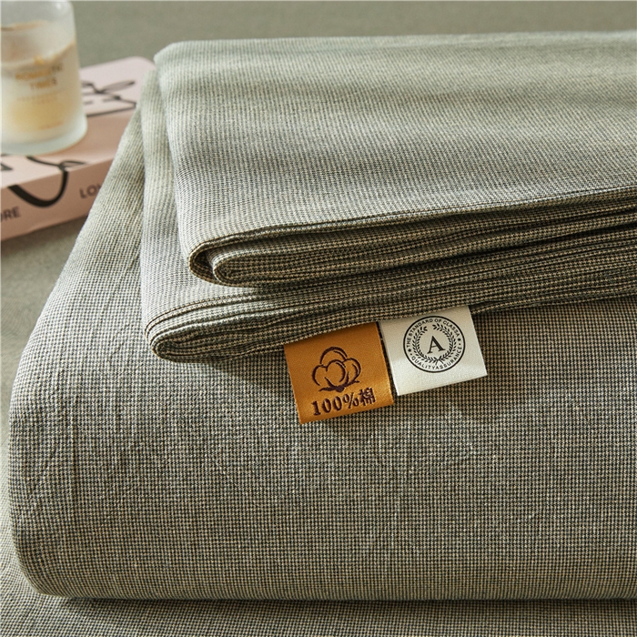 91家纺网 家纺一手货源 找家纺 喜居 2024新款全棉色织水洗棉床笠 千鸟绿