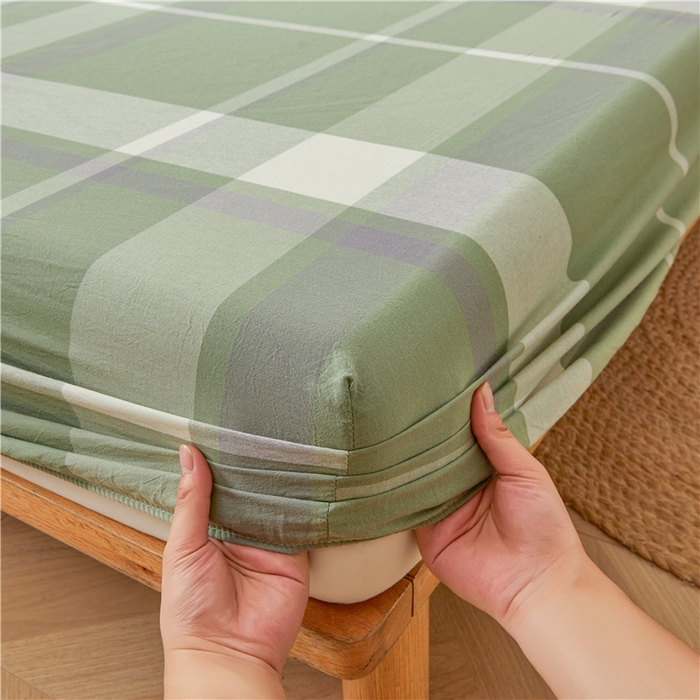 91家纺网 家纺一手货源 找家纺 喜居 2024新款全棉色织水洗棉床笠 莉亚绿