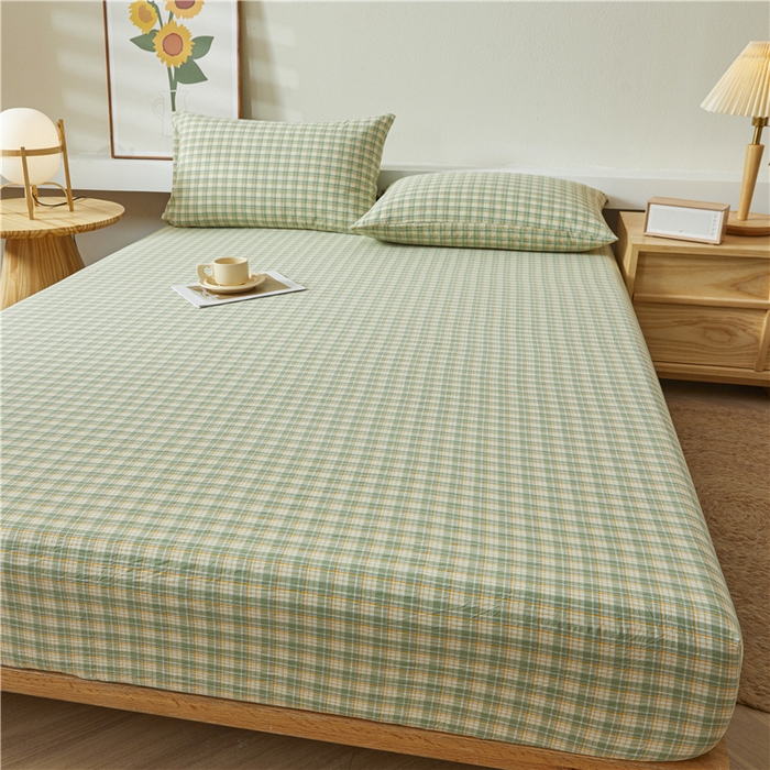 91家纺网 家纺一手货源 找家纺 喜居 2024新款全棉色织水洗棉床笠 可可绿