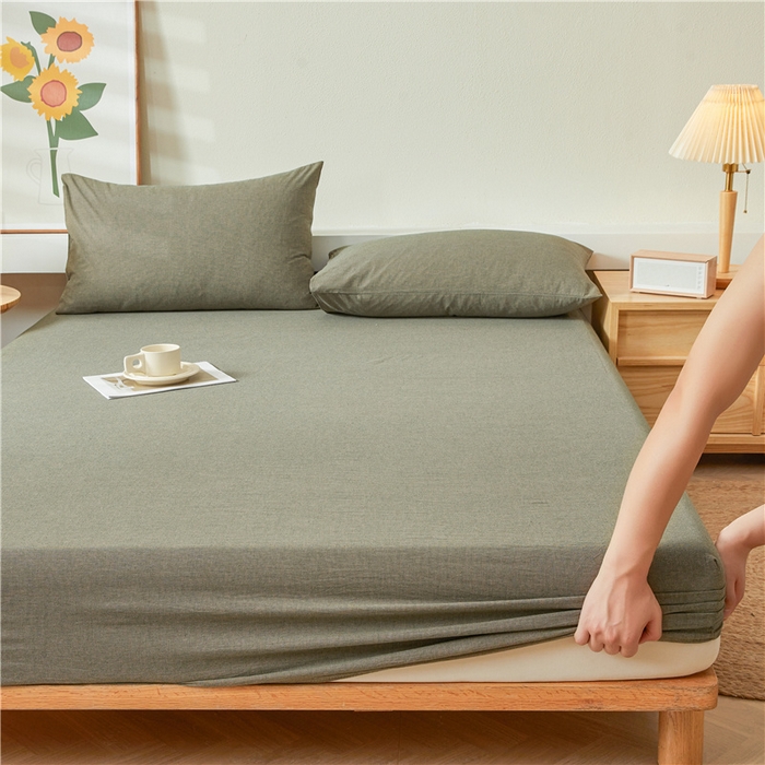 91家纺网 家纺一手货源 找家纺 喜居 2024新款全棉色织水洗棉床笠 千鸟绿