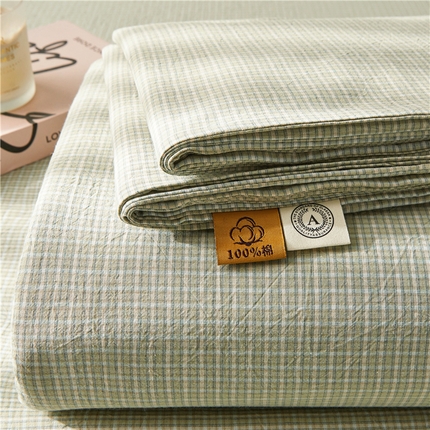 91家纺网 家纺一手货源 找家纺 喜居 2024新款全棉色织水洗棉床笠 麦田绿