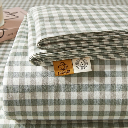 91家纺网 家纺一手货源 找家纺 喜居 2024新款全棉色织水洗棉床笠 绿小格