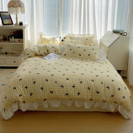 韩都家居 2024新款ins可爱风云朵棉韩系四件套【奈香】 【奈香】-蝴蝶结-黄黑