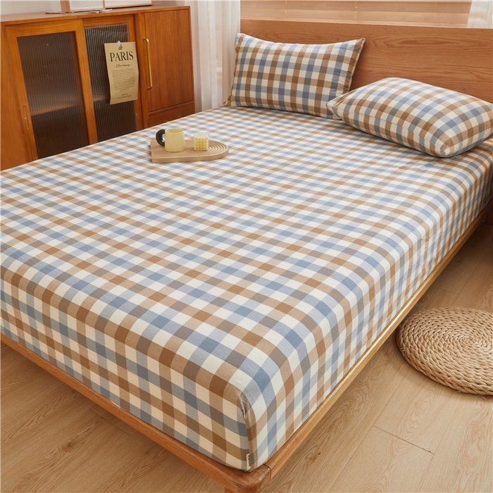 91家纺网 家纺一手货源 找家纺 喜居 2024新款全棉色织水洗棉床笠 蓝芋格