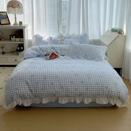 91家纺网 家纺一手货源 找家纺 韩都家居 2024新款ins可爱风云朵棉韩系四件套【奈香】 【奈香】-蝴蝶结-兰兰