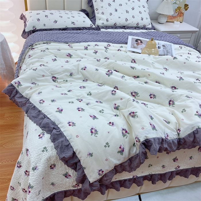 91家纺网 家纺一手货源 找家纺 暖居 2024新款豆豆被四件套 葡萄紫色