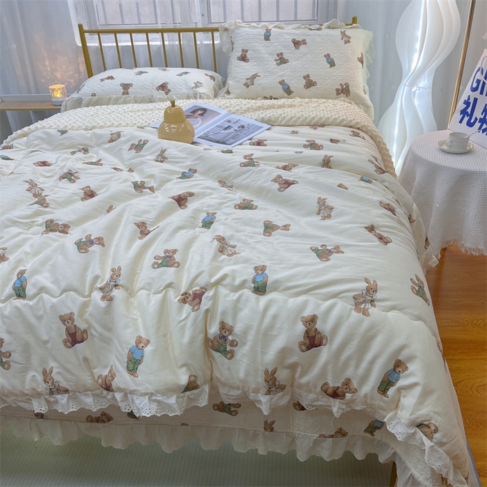 91家纺网 家纺一手货源 找家纺 暖居 2024新款豆豆被四件套 熊和兔子