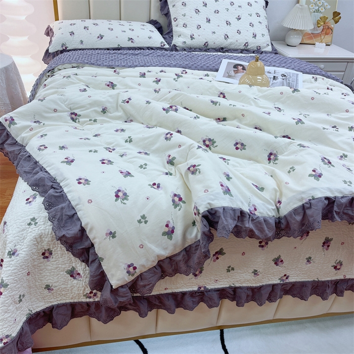 91家纺网 家纺一手货源 找家纺 暖居 2024新款豆豆被四件套 葡萄紫色