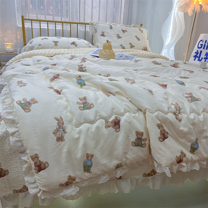 91家纺网 家纺一手货源 找家纺 暖居 2024新款豆豆被四件套 熊和兔子