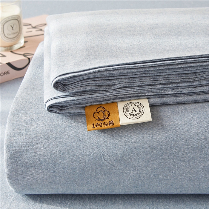 91家纺网 家纺一手货源 找家纺 喜居 2024新款全棉色织水洗棉床笠 冰山蓝