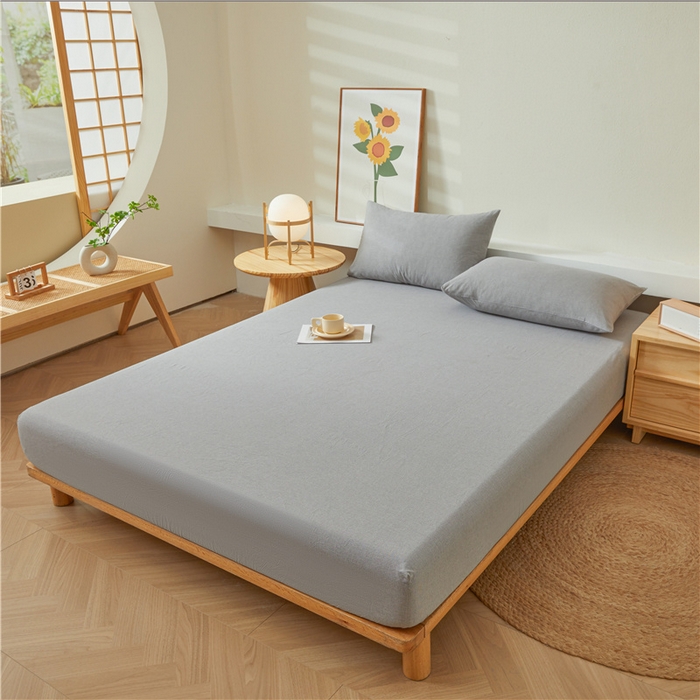 91家纺网 家纺一手货源 找家纺 喜居 2024新款全棉色织水洗棉床笠 千鸟灰