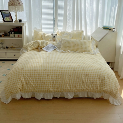 韩都家居 2024新款ins可爱风云朵棉韩系四件套【奈香】 【奈香】-蝴蝶结-黄黄