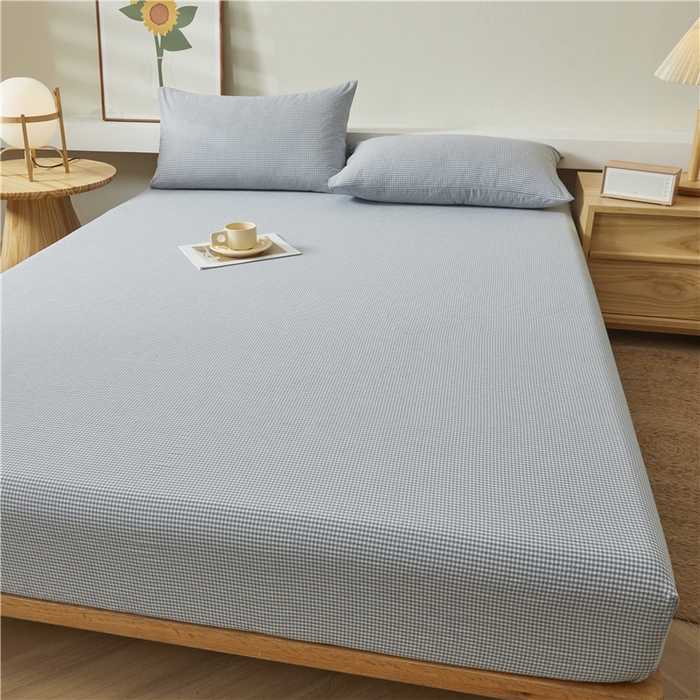 91家纺网 家纺一手货源 找家纺 喜居 2024新款全棉色织水洗棉床笠 蓝蓝格