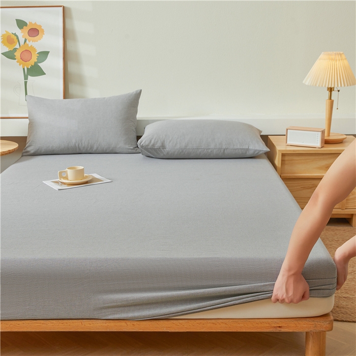 91家纺网 家纺一手货源 找家纺 喜居 2024新款全棉色织水洗棉床笠 千鸟灰