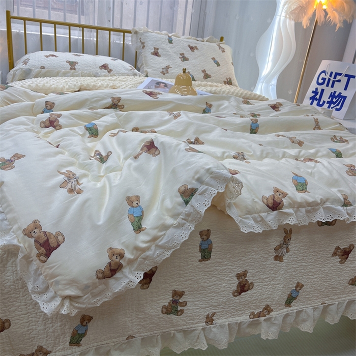 91家纺网 家纺一手货源 找家纺 暖居 2024新款豆豆被四件套 熊和兔子