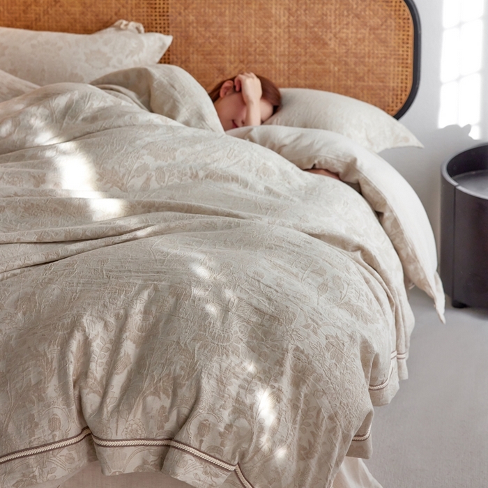 91家纺网 家纺一手货源 找家纺 安莱生活 2024爆款棉麻麻纱工艺款大提花四件套 如梦令