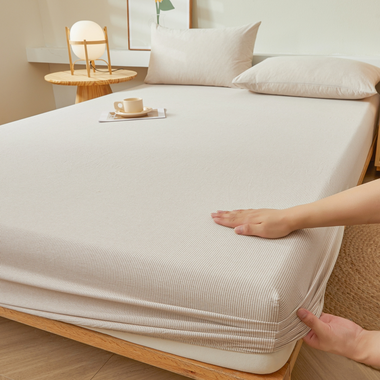 91家纺网 家纺一手货源 找家纺 喜居 2024新款全棉色织水洗棉床笠 光年米