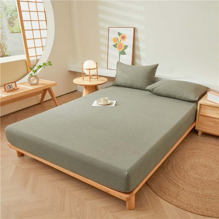 91家纺网 家纺一手货源 找家纺 喜居 2024新款全棉色织水洗棉床笠 千鸟绿