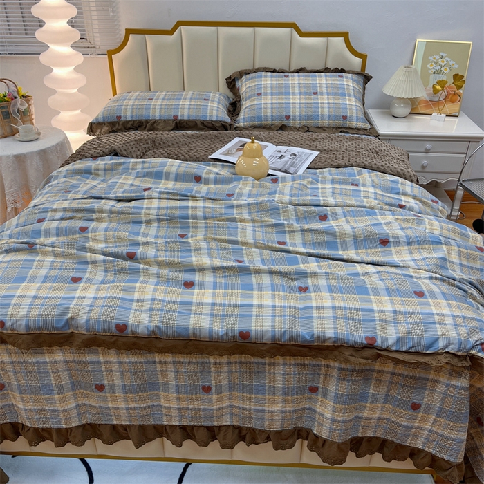 91家纺网 家纺一手货源 找家纺 暖居 2024新款豆豆被四件套 莱恩蓝色