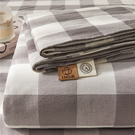 91家纺网 家纺一手货源 找家纺 喜居 2024新款全棉色织水洗棉床笠 灰大格