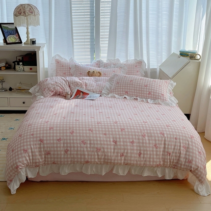 91家纺网 家纺一手货源 找家纺 韩都家居 2024新款ins可爱风云朵棉韩系四件套【奈香】 【奈香】-蝴蝶结-玉玉