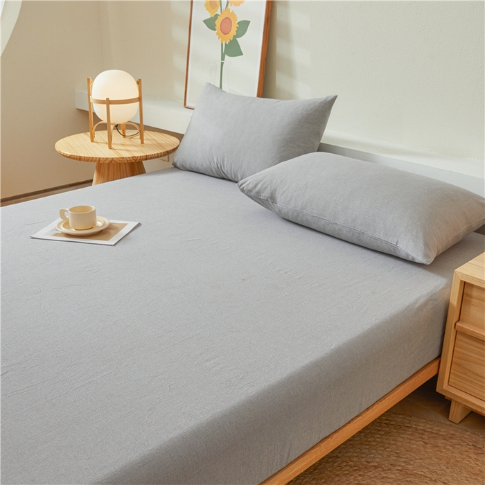 91家纺网 家纺一手货源 找家纺 喜居 2024新款全棉色织水洗棉床笠 千鸟灰