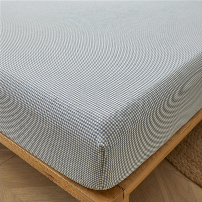 91家纺网 家纺一手货源 找家纺 喜居 2024新款全棉色织水洗棉床笠 蓝蓝格