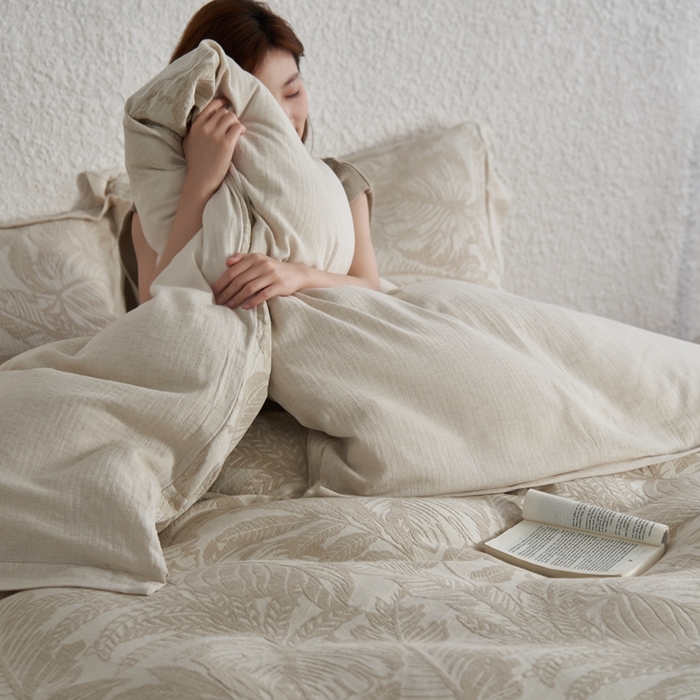 91家纺网 家纺一手货源 找家纺 安莱生活 2024爆款棉麻麻纱工艺款大提花四件套 楼岚