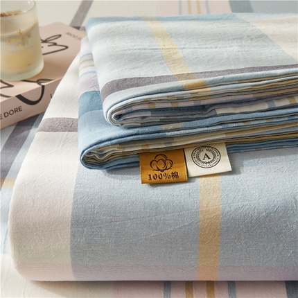 91家纺网 家纺一手货源 找家纺 喜居 2024新款全棉色织水洗棉床笠 青年蓝