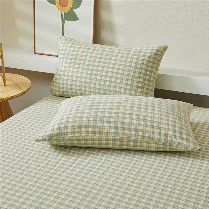 91家纺网 家纺一手货源 找家纺 喜居 2024新款全棉色织水洗棉床笠 可可绿