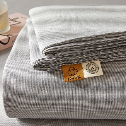 91家纺网 家纺一手货源 找家纺 喜居 2024新款全棉色织水洗棉床笠 千鸟灰