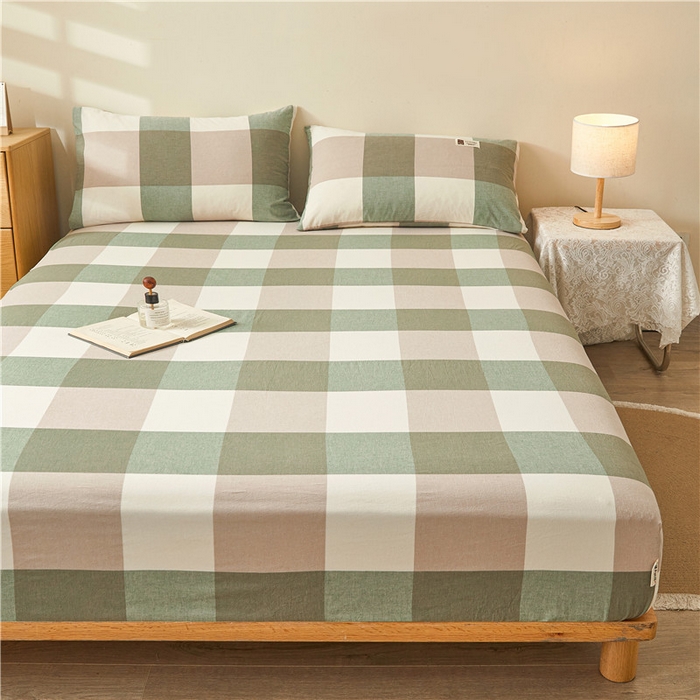 91家纺网 家纺一手货源 找家纺 喜居 2024新款全棉色织水洗棉床笠 绿大格