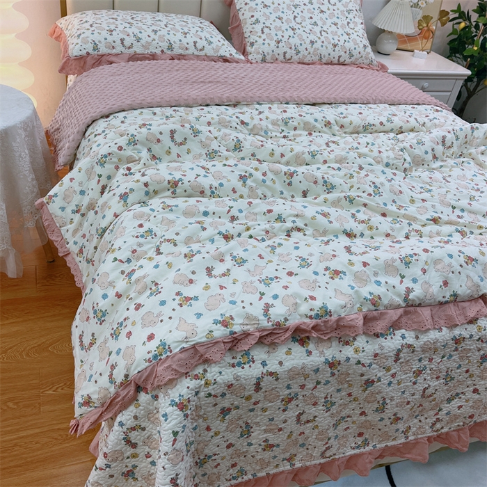 91家纺网 家纺一手货源 找家纺 暖居 2024新款豆豆被四件套 粉小兔