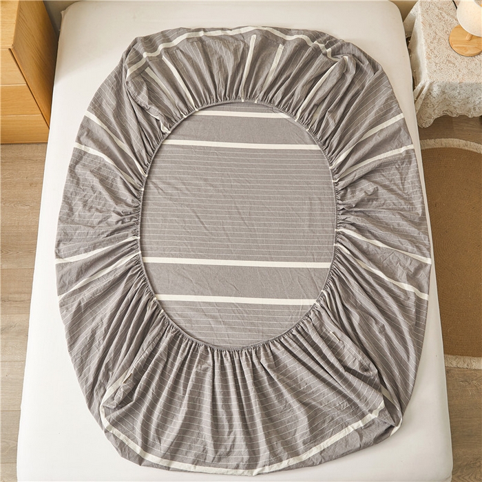 91家纺网 家纺一手货源 找家纺 喜居 2024新款全棉色织水洗棉床笠 光阴灰